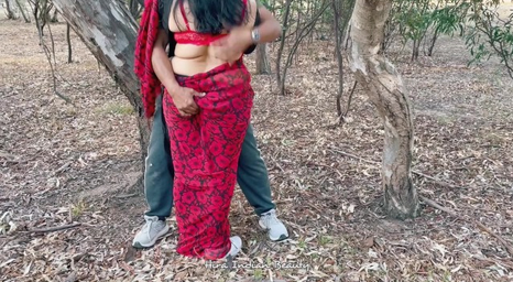 Super-fucking-hot Indian wifey with pal gets tough fucky-fucky in public & inhales firm in saree