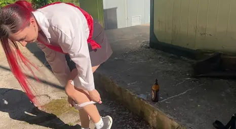 Stepparent penalizes stepdaughter-in-law Rinkind with a bottle while ZLOY Andrey observes in public